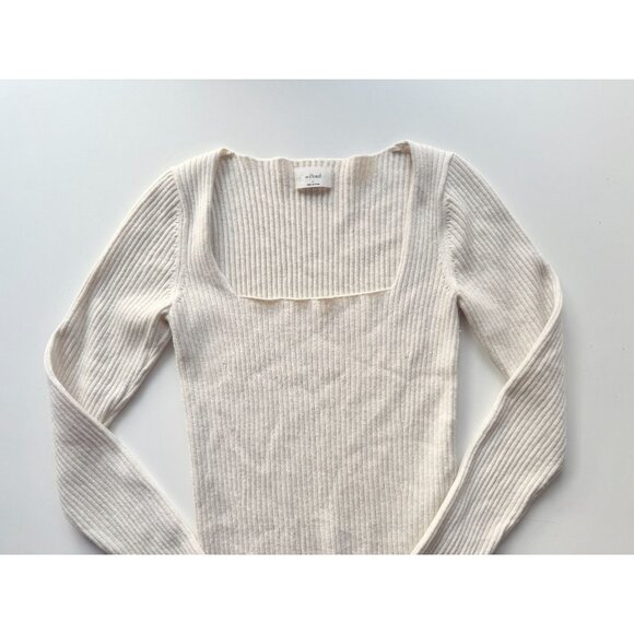 Aritzia WILFRED Leighton Oat Modal Wool Ribbed Knit Square Neck Sweater, Size S - Picture 6 of 15